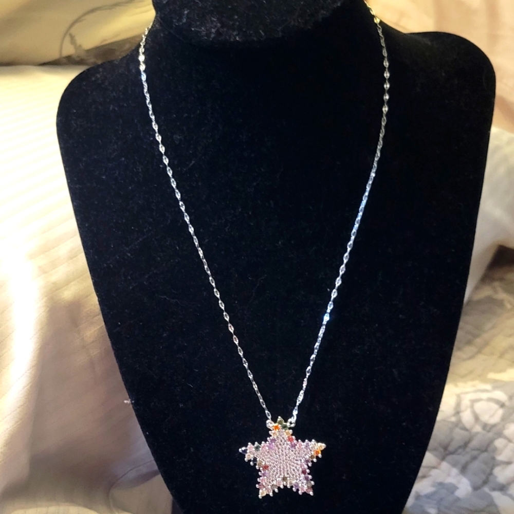 Melania Clara NWT Silver Multi-Color Star Necklace - Picture 5 of 8
